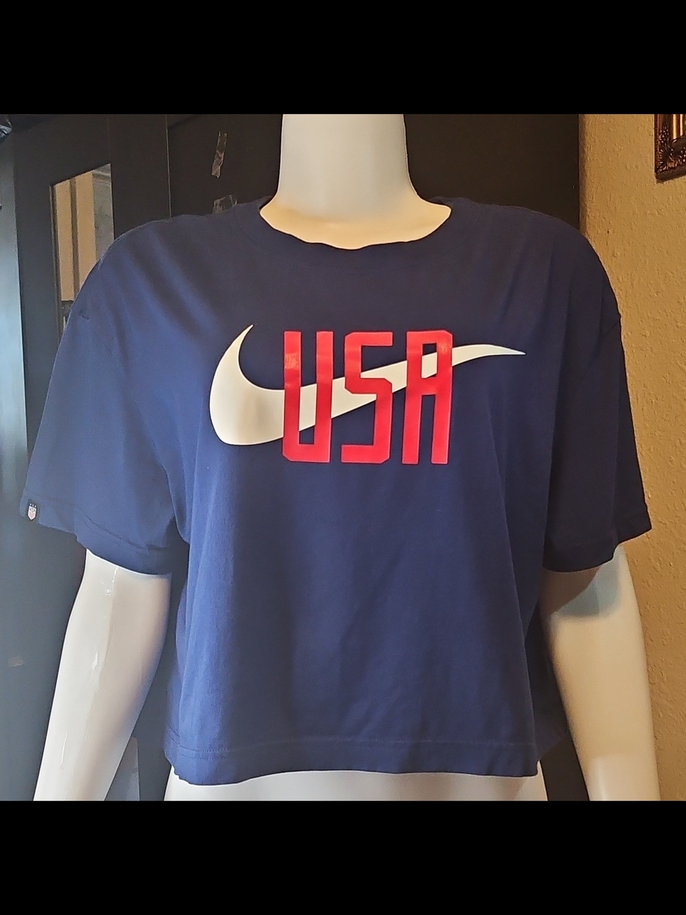 Nike Blue Crop Tee with White & Red USA Patch
